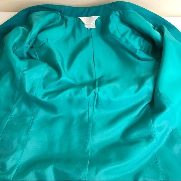 Vintage Tan Jay Div of Nygard Linen Blend Teal Open Front Blazer Jacket Women 12 - Picture 4 of 13